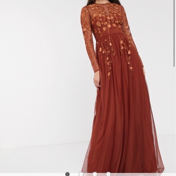 long sleeve maxi dress embroidered